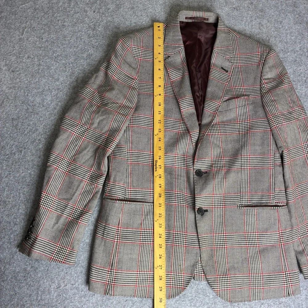 Karl Lagerfeld Paris Mens Glen Plaid Blazer Gray Red Check Sport Coat 40R 42R